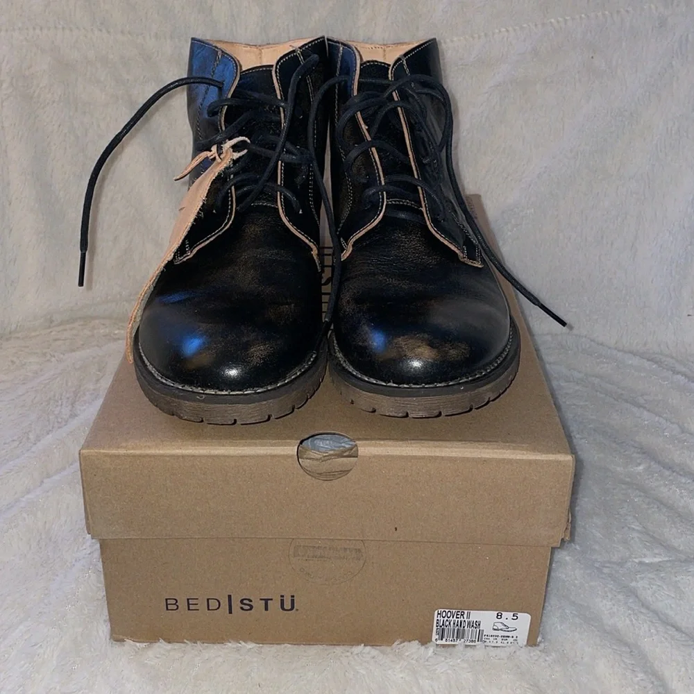 NWT BED|STU Hoover II Mens Black Handwash Leather Lace Up Casual Dress Boots - Picture 3 of 10
